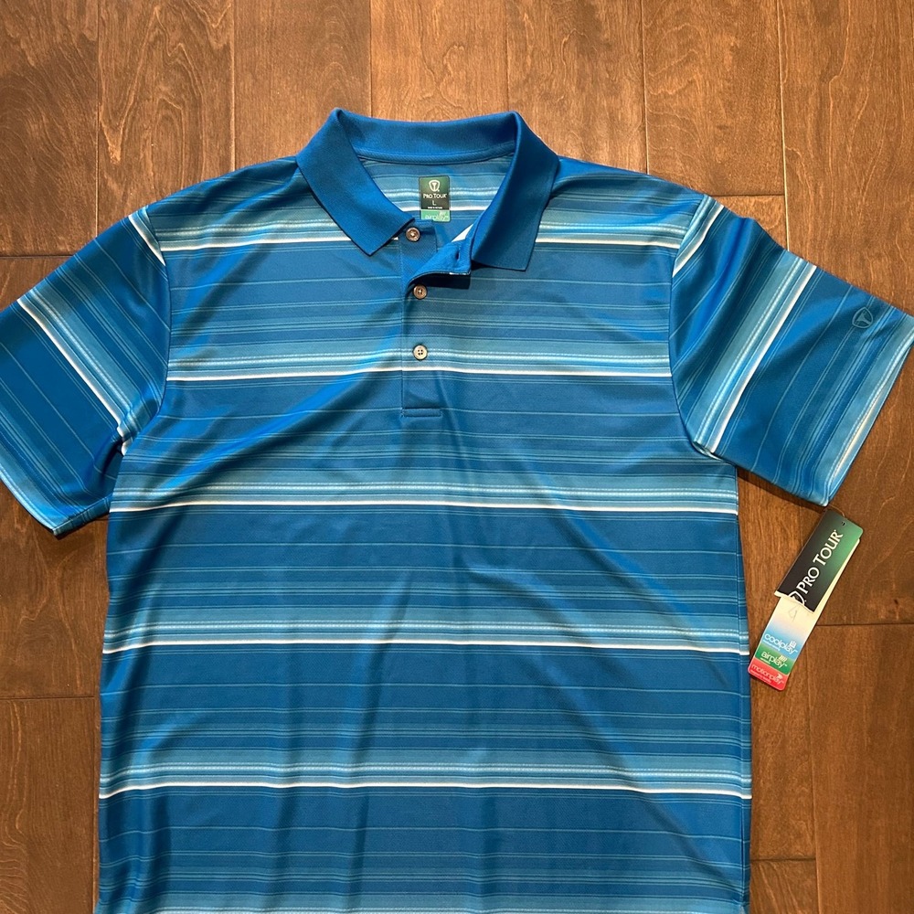 Pro Tour Men's AirPlay Blue Striped Golf Polo Shirt NWT- Size L